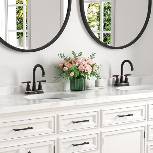 Bathroom Faucets for Sink 3 Hole, Hurran 4 inch Oil Rubbed Bronze Bathroom Sink Faucet with Pop-up Drain and Supply Hoses, Stainless Steel Lead-Free Centerset Faucets for Vanity RV, 2 Pack