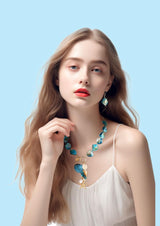 Coiris Natural Seashell Choker Necklaces Earrings Jewelry Set for Women Starfish Shell Freshwater Pearl Collar Necklaces for Women Irregular Mother of Pearl Jewelry Set(ST0023-Blue)