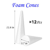 YURN Craft 12 Pack Foam Cones for Crafts, Foam Trees Cones, 3.7×11.6 in Cones Shaped Foam for Christmas Decorations, Gnomes, and DIY Art Projects.