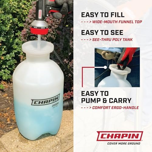 Chapin 20003 Made in USA 3-Gallon Lawn and Garden Pump Pressured Sprayer, for Spraying Plants, Garden Watering, Lawns, Weeds and Pests, Translucent White