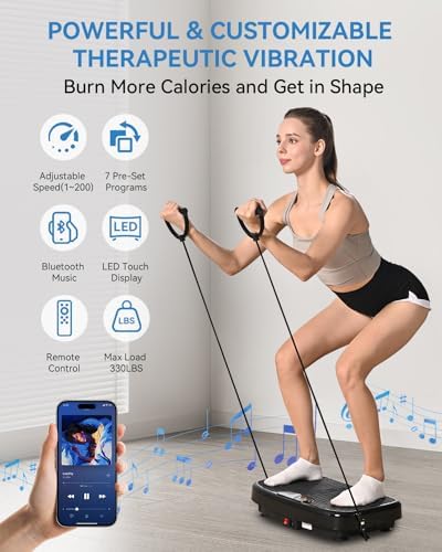 Vibration Plate Exercise Machine, Vibration Plate Platform for Lymphatic Drainage, 200 Adjustable Speeds Power Shaping Vibrating Plate Helps Weight Loss, Shaping, Max Weight 450 Lbs