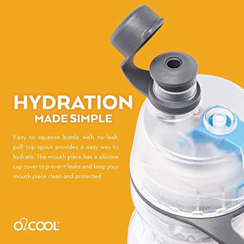 O2COOL Mist 'N Sip Misting Water Bottle 2-in-1 Mist And Sip Function With No Leak Pull Top Spout Reusable Sports Water Bottle - 20 oz (2 Pack Basketball)