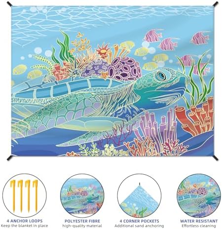 Beach Blanket Waterproof Sandproof Large Beach Mat 83" X 106" for 3-5 Adults Sand Free Mat Quick Drying,Lightweight & Durable with 4 Stakes & 4 Corner Pockets for Beach Camping