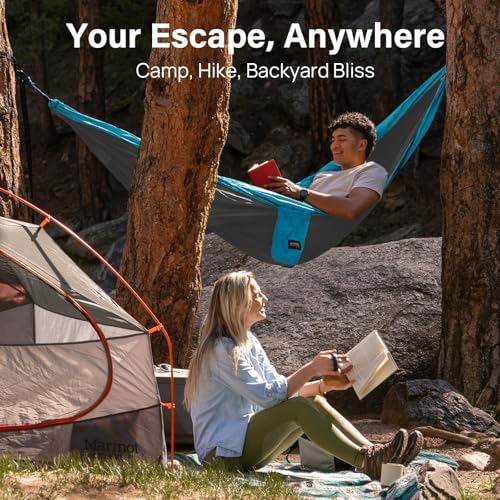 Kootek Camping Hammock 500 lbs Capacity, Portable Hammocks with Tree Straps & Attached Carry Bag, Camping Essentials Gear, Perfect for Outside Indoor Hiking Beach Backpack Travel