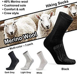 Busy Socks 3 Pack Men's Merino Wool Hiking Crew Socks Womens Warm Thick Cushioned Outdoor Athletic Socks for Walking Running