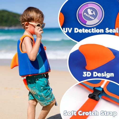 Pottwal Swim Vest for Kids - Swim Jacket for 1-2 Years (24-33LBS) - Buoyancy Aid Made of Neoprene & EPE - with Adjustable Crotch Strap