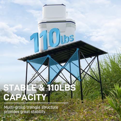 EVER ADVANCED Camping Table, Fold up Lightweight, 4-6 Person Portable Roll up Aluminum Table with Carry Bag for Outdoor, Support Up to 110LBS, Black