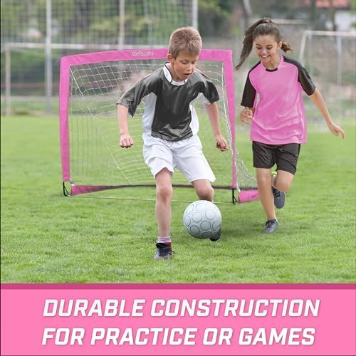 GoSports Portable Soccer Goals for Kids - 13 Color Options - Choose 4 x 3 ft or 6 x 4 ft - Team Tone Pop Up Nets for Backyard