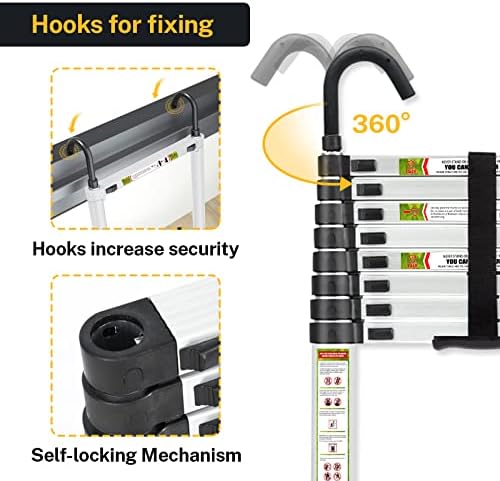 Telescopic Ladder, 8.5FT RIKADE Aluminum Telescoping Ladder with Non-Slip Feet and Stable Hook, Portable Extension Ladder for Household and Outdoor Working, 330lb Capacity