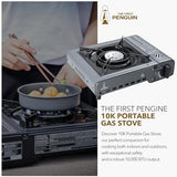 The First Penguin Portable Camping Stove - with Carrying Case 10,000 BTU Great for Emergency Preparedness Kit, High Power Butane Stove, Perfect for Camping, Hiking and Emergency-Grey