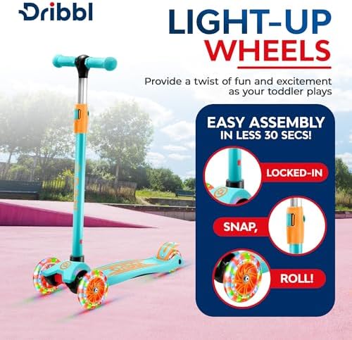 3-Wheel Kids Scooter - Lean-to-Steer Technology, Adjustable Height Handlebar, Wide Deck, Scooter for Boys & Girls Ages 3+, Child Safety Approved, Support Riders Up To 165 lbs, Light Blue/Orange