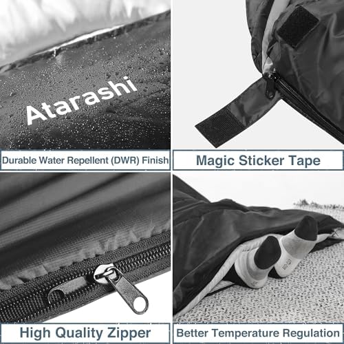 Atarashi Camping Sleeping Bag- 4 Seasons for Adults, Light, Warm, Extra-Large with Compression Sack- Great for Hiking, Backpacking & Outdoor Adventures