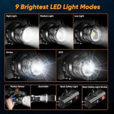 Rechargeable Headlamp Super Bright, Motion Sensor LED Head Lamp with 9 Modes, Zoomable Super Bright Headlamp for Adults 90° Adjustable, IPX7 Waterproof High Power Headlamps for Fishing Camping