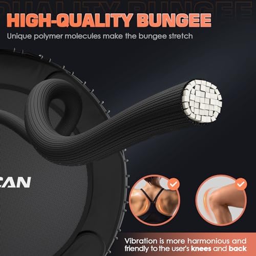 BCAN 450/550 LBS Foldable Mini Trampoline, 40"/48" Adult Fitness Trampoline with Bungees, U Shape Adjustable Foam Handle, Stable & Quiet Exercise Rebounder,Indoor/Outdoor Workout
