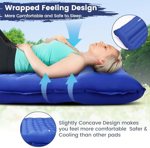 KASIMO Camping Sleeping Pad Ultra Thick 6 Inch Sleeping Mat with Pillow & Built-in Foot Pump - Ultralight Inflatable Pad for Backpacking, Hiking, Tents, Camping, Travel, Floor