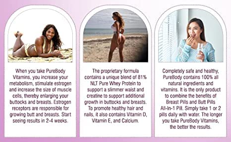 #1 Butt Enhancer and Breast Enhancer Vitamins – Butt Growth & Breast Enhancement Pills for Slim Waist, Bigger Butt & Bigger Breast – PureBody Vitamins All-in-1 BBL Pills for Fast Booty & Breast Growth