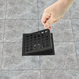 EXF Square Shower Drain 4-3/8 Inch Matte Black, Stainless Steel Shower Floor Drain Kit with ABS Flange, Removable Cover Grid Grate, Hair Strainer