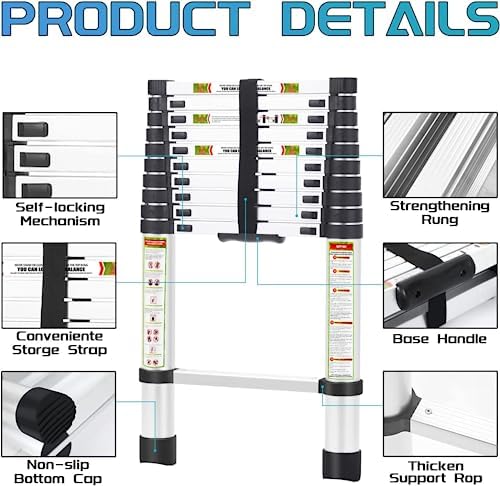 Extension Ladder, 20.3FT RIKADE Aluminum Telescoping Ladder with Non-Slip Feet, Portable Telescopic Ladder for Household and Outdoor 330lb Capacity
