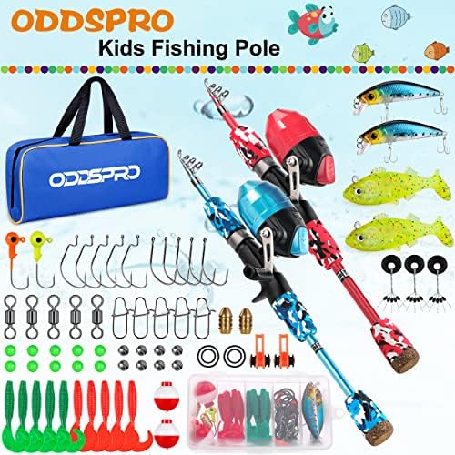 ODDSPRO Kids Fishing Pole Pink, Portable Telescopic Fishing Rod and Reel Combo Kit - with Spincast Fishing Reel Tackle Box for Girls, Youth
