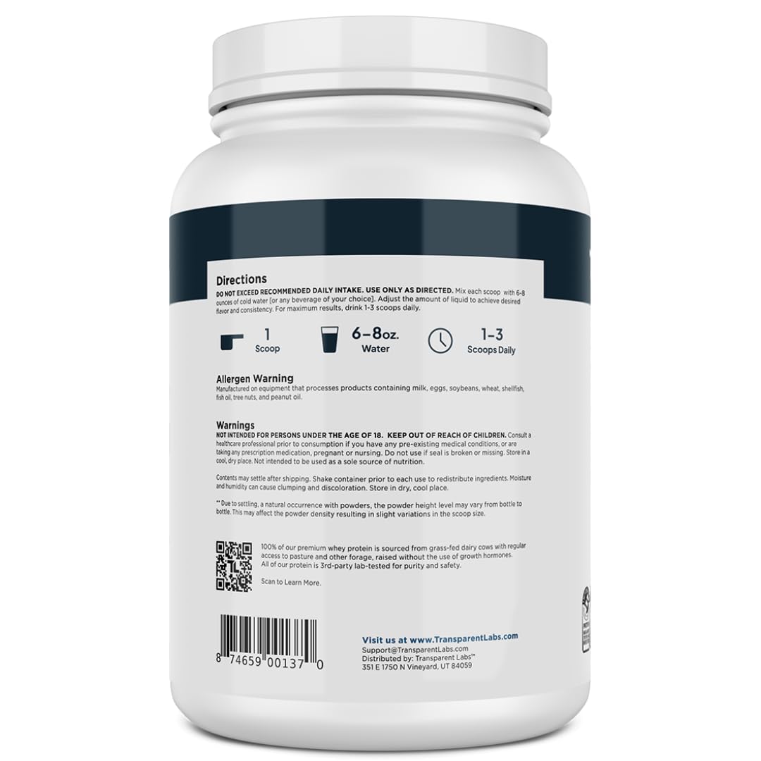 Transparent Labs Grass-Fed Whey Protein Isolate - Naturally Flavored, Gluten Free Whey Protein Powder with 28g of Protein per Serving & 9 Amino Acids - 30 Servings, French Vanilla