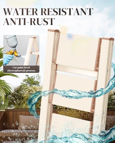 GameGem 3 Step Ladder, Folding Step Stool with Wider Pedal, Anti-Slip Feet & Non Slip Stripes, Aluminum Sturdy Material, 300Lbs Capacity, Elegant Look of Cream Chocolate Better Matches Your Home