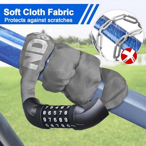 NDakter Bike Chain Lock, 5 Digit Combination Heavy Duty Anti Theft Bicycle Chain Lock,2.62/3.2/4.27/5/6Ft Long Security Resettable Bike Locks for Bike, Bicycle, Scooter, Door, Gate, Fence-4/6mm Thick