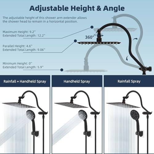 Hibbent All Metal Shower Head, 10'' High Pressure Rainfall Shower Head/Handheld Showerhead Combo with 12'' Adjustable Curved Shower Extension Arm, 7-Spray, 71'' Hose, Shower Holder, Oil Rubbed Bronze