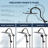 Hibbent All Metal Shower Head, 10'' High Pressure Rainfall Shower Head/Handheld Showerhead Combo with 12'' Adjustable Curved Shower Extension Arm, 7-Spray, 71'' Hose, Shower Holder, Oil Rubbed Bronze