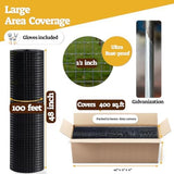 HORCH Black Hardware Cloth 1/2 inch 48x100 19-Gauge, Vinyl Coated Wire Mesh Roll, Chicken Wire Mesh, Tree Guard, Gopher Wire, Rodent Mesh, Chicken Wire Fencing, Garden Fence