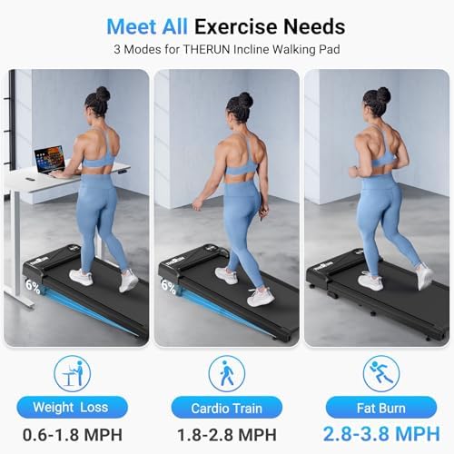 THERUN Walking Pad Treadmill Under Desk, Portable Mini Treadmill for Home/Office, Walking Pad Treadmill 2.5HP, Walking Jogging Machine with 265 lbs Weight Capacity Remote Control LED Display