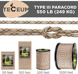 TECEUM 5/32" Paracord Rope 1000 – 1000ft / 200ft / 100ft / 50ft – Tactical Parachute Cord 4mm – 45+ Colors – Nylon String for Survival & Camping Gear – Stripe Cord for Survival – Utility Rope