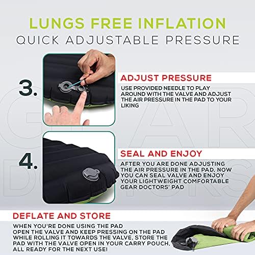 Gear Doctors® Sleeping Pad for Camping & Backpacking [Ultralight 25oz] - Sleeping Mat Camping - Ultralight Sleeping Pad - Inflatable Sleeping Pad for Camping - Camp Mattress Pad (5.2 R-Value) - Large