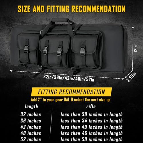 DULCE DOM 32/36/42/48/52 inch Double Rifle Case Soft Bag Gun Case, Perfect for Rifle Pistol Firearm Storage and Transportation, All Around Shooting Range Tactical Rifle Backpack, Indoor Outdoor