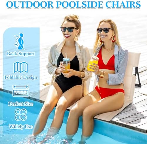 Karenhi 4 Pcs Foldable Pool Chairs Portable Poolside Chairs for Edge of Pool Provides Back Support with Carry Bag Foldable Seat for Poolside Beach Camping Picnic Lawn(Beige)