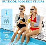 Karenhi 4 Pcs Foldable Pool Chairs Portable Poolside Chairs for Edge of Pool Provides Back Support with Carry Bag Foldable Seat for Poolside Beach Camping Picnic Lawn(Beige)