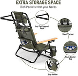 REALEAD Reclining Beach Chairs for Adults, Extendable High Back Beach Chair with Headrest and Cooler Pouch, 4-Position Lay Flat Folding Beach Chairs Heavy Duty Support 330LB