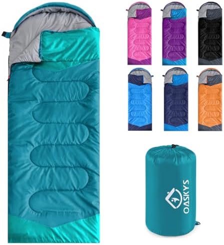 oaskys Camping Sleeping Bag - 3 Season Warm & Cool Weather - Summer Spring Fall Lightweight Waterproof for Adults Kids - Camping Gear Equipment, Traveling, and Outdoors