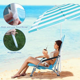 Huwena 2 Pack Beach Chair for Adult with 2 Umbrella Low Folding Chair Detachable Adjustable Lightweight with Armrests Cup Holder Carry Bag Portable for Sand Camping Travel Outdoor Pool (Blue)