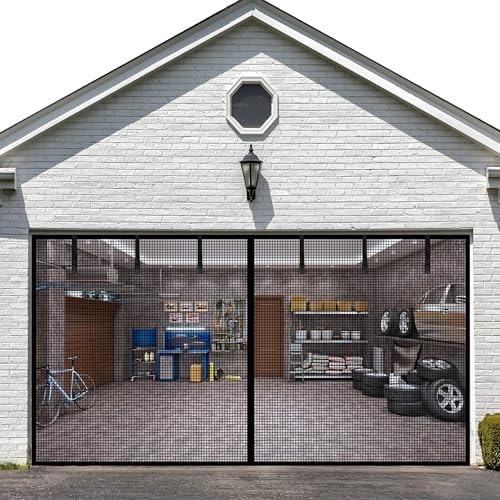 Garage Door Screen for 1 Car Garage Doors 8x7FT- Reinforced Fiberglass Door Screen,Stronger High Energy Magnets ， Magnetic Screen Door