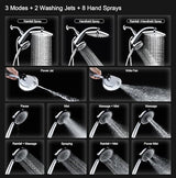 High Pressure Rain Shower Head: Upgrade Shower Heads with Handheld Spray Combo with Fixed Showerhead and 10 Sprays Handheld Shower Head, Detachable Shower head Built-in Magnetic Docking and Power Jets