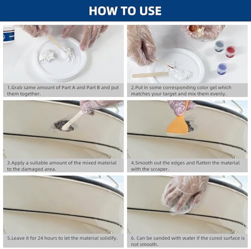 Fiberglass Boat Repair Kit (Color Match), Gel Coat Repair Kit for Boats, Marine Fiberglass Repair Kit for Boats, Epoxy Filler for Boats, Fiberglass Repair Kit Fix Holes Chips Pits Cracks