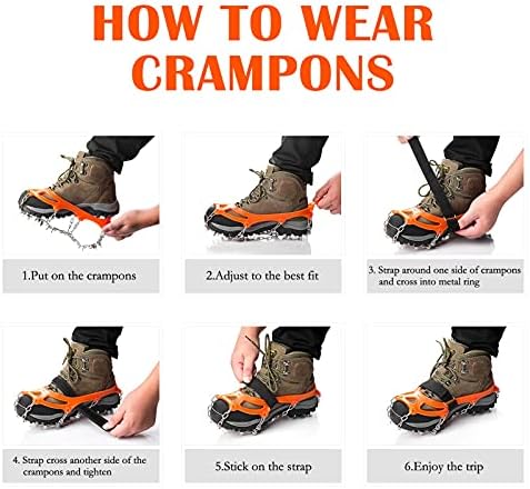 Crampons Ice Cleats Traction Snow Grips for Boots Shoes Women Men Anti Slip 19 Stainless Steel Spikes Safe Protect for Hiking Fishing Walking Climbing Mountaineering