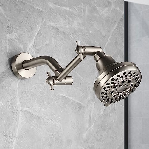 Brushed Nickel Shower Extender Arm, Height & Angle Adjustable with Unique Locking Gear, 5 Inch Anti-Leak Arm