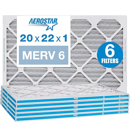 Aerostar 20x22x1 MERV 6 Pleated Air Filter, AC Furnace Air Filter, 6 Pack (Actual Size: 19 3/4"x21 3/4"x3/4")
