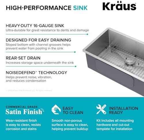 KRAUS Standart Pro 30 -inch Undermount Single Bowl 16 Gauge Stainless Steel Kitchen Sink, KHU100-30