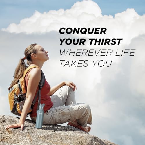 IRON °FLASK Camping & Hiking Hydration Canteens - 3 Lids (Narrow Straw Lid) Leak Proof Vacuum Insulated Stainless Steel - Hot & Cold Double Walled Sports Water Bottle - Elemental Gray, 20 Oz