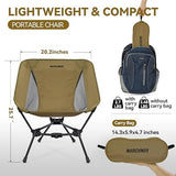 MARCHWAY Lightweight Folding Camping Chair, Stable Portable Compact for Outdoor Camp, Travel, Beach, Picnic, Festival, Hiking, Backpacking, Supports 330Lbs (Khaki)