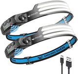 Smiling Shark LED Headlamp, 230°Wide Angle 3*White Light 2 Pack The Brightest Head Lamp Rechargeable Motion Sensor Waterproof Headlight for Camping Hiking Outdoor, Head-Lamp-LED-Frontale-Light