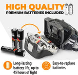 Foxelli LED Headlamp Flashlight for Adults & Kids, Running, Camping, Hiking Head Lamp with White & Red Light, Comfortable Headband, Lightweight & Waterproof, 3 AAA Batteries