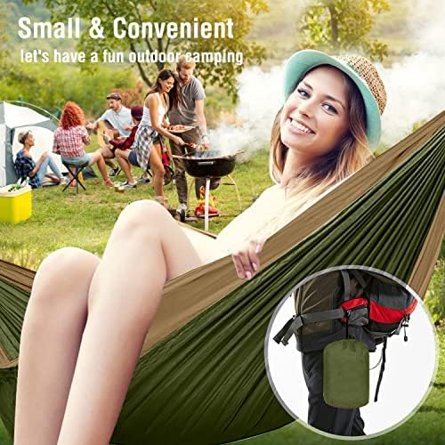 Hammock Camping, Portable Single/Double Hammocks for Outdoor Hiking Travel Backpacking - 210D Nylon Hammock Swing for Backyard & Garden (Green/Khaki)